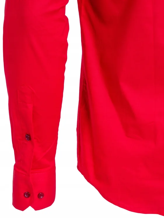 Czerwona koszula męska ze stójką, krój slim fit, detal mankietu