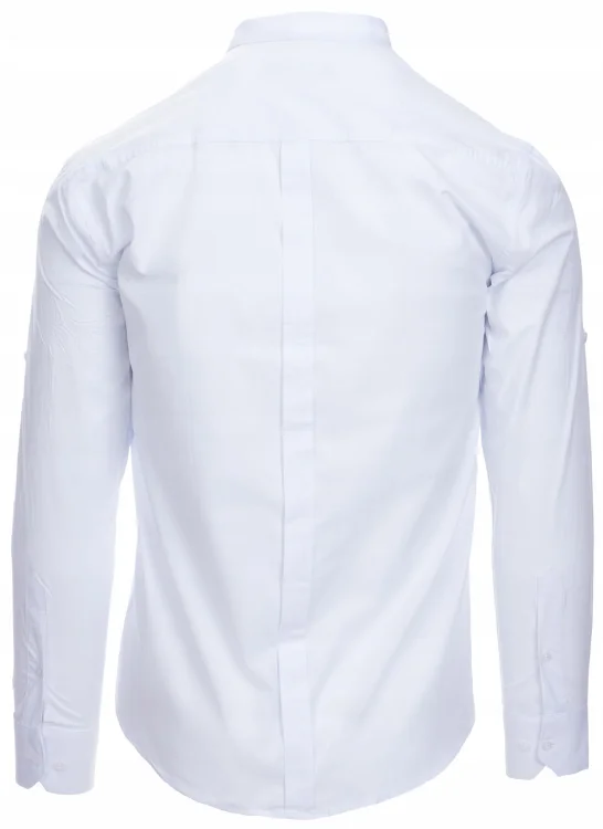 Biała koszula męska ze stójką, krój slim fit, widok z tyłu