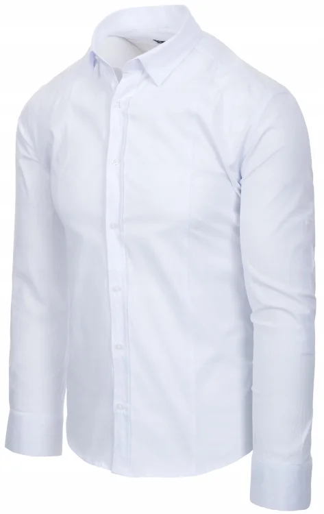Biała koszula męska elegancka o kroju slim fit, ujęcie z boku