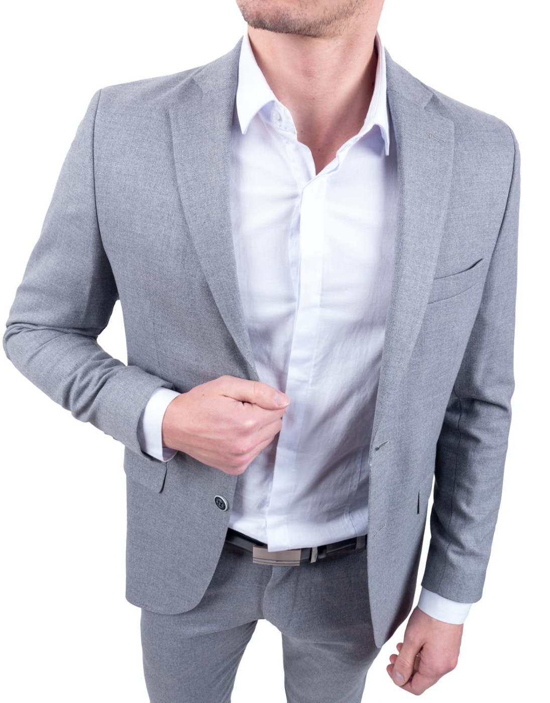 Marynarka męska szara jasna gładka slim fit – elegancka i uniwersalna