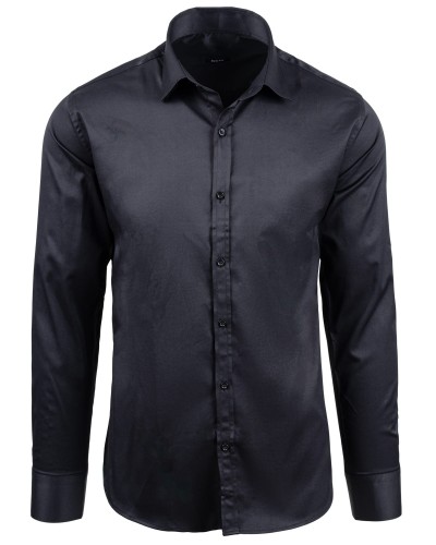 Czarna satynowa koszula męska slim fit – widok z przodu - sama koszula