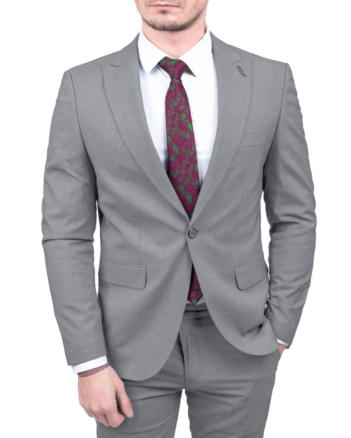 Marynarka męska szara pepitka slim fit – elegancki wzór do koszuli
