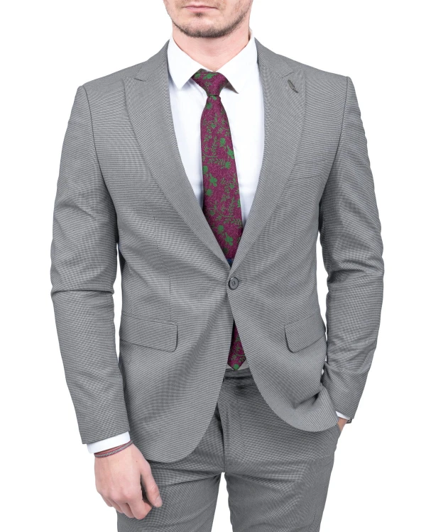 Marynarka męska szara pepitka slim fit – elegancki wzór do koszuli