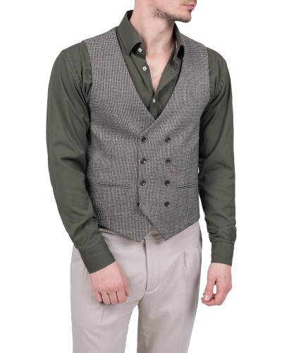 Kamizelka męska dwurzędowa w pepitkę z przodu – styl smart casual
