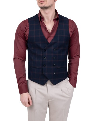 Kamizelka męska granatowa w kratę Slim Fit przód