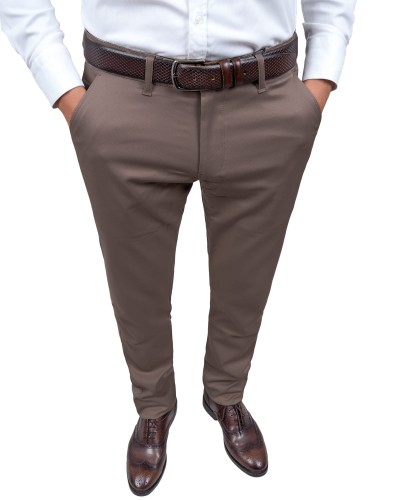Spodnie męskie Slim Fit kawowe brązowe – widok z przodu