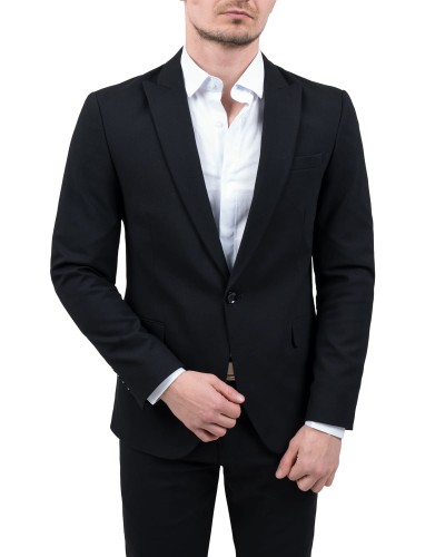 Marynarka męska czarna Slim Fit gładka – front na modelu