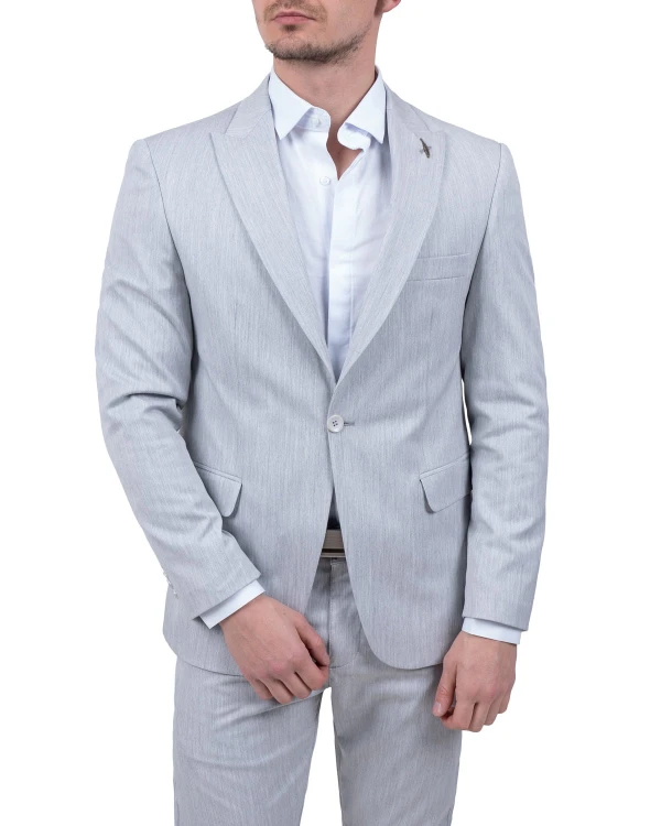 Marynarka męska jasnoszara Slim Fit – jednorzędowa z klapami otwartymi