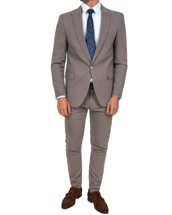 Marynarka męska beżowa Slim Fit gładka – stylizacja biznes
