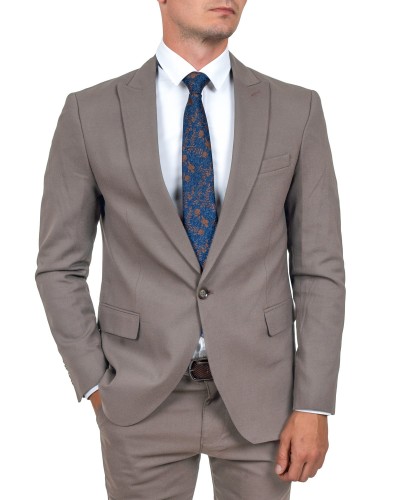 Marynarka męska beżowa Slim Fit gładka – przód na luźno