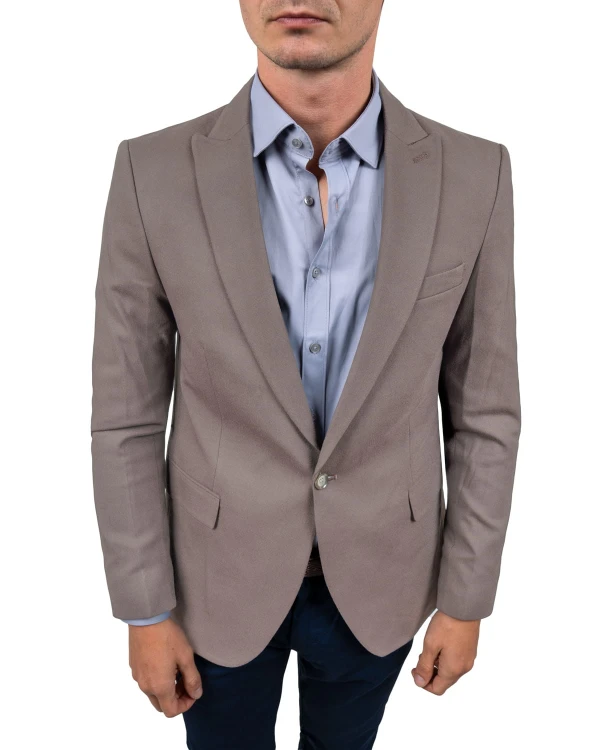 Marynarka męska beżowa Slim Fit gładka – przód casual
