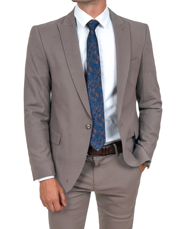 Marynarka męska beżowa Slim Fit gładka – przód z krawatem