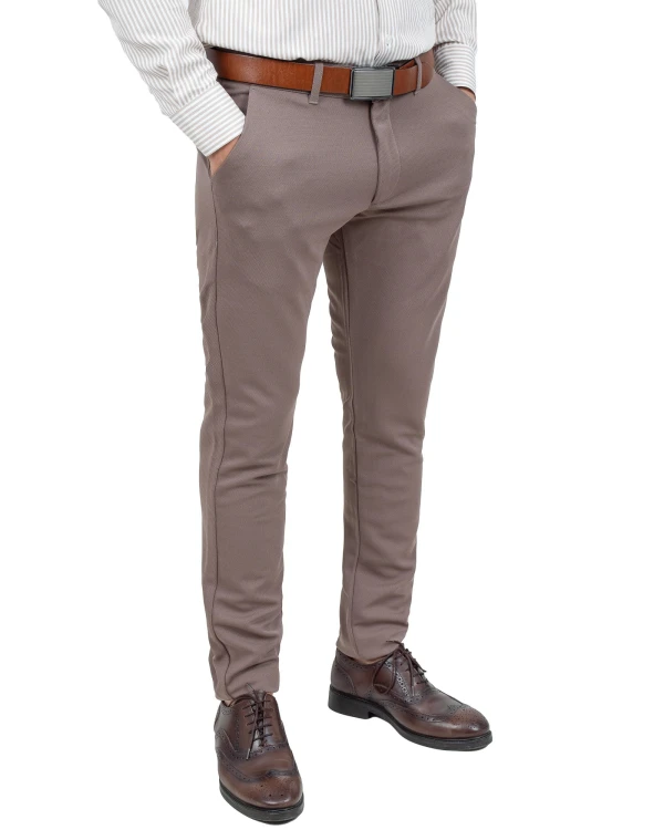Spodnie męskie cappuccino Slim Fit – bok