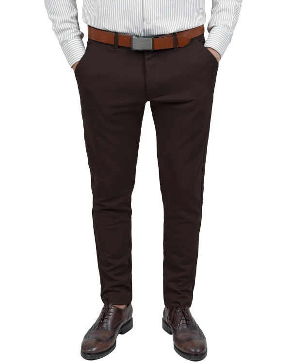 Spodnie męskie brązowe slim fit klasyczny widok z przodu