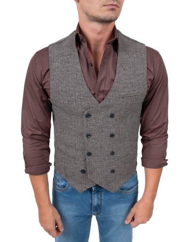 kamizelka męska elegancka brązowa z koszulą brązową