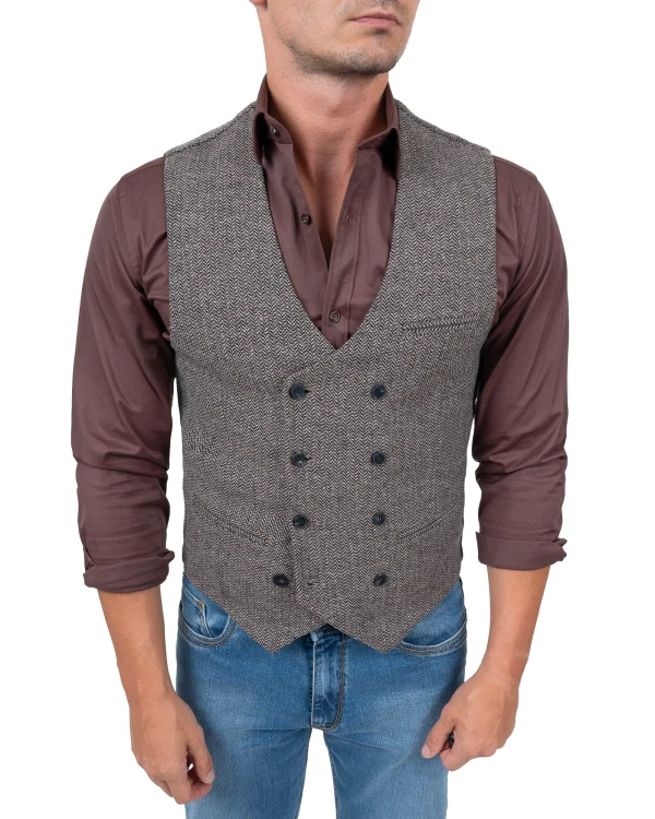 kamizelka męska elegancka brązowa z koszulą brązową