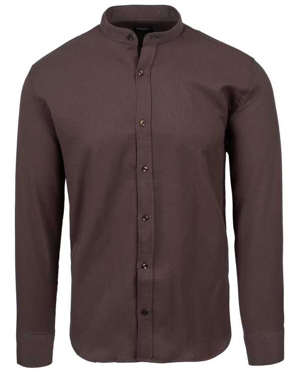 Koszula męska brązowa na stójkę Slim Fit z przodu