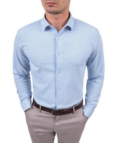 koszula męska niebiesko-biała w paski Slim Fit z kołnierzem