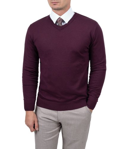 Bordowy sweter w serek