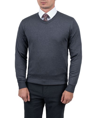 Grafitowy sweter w serek