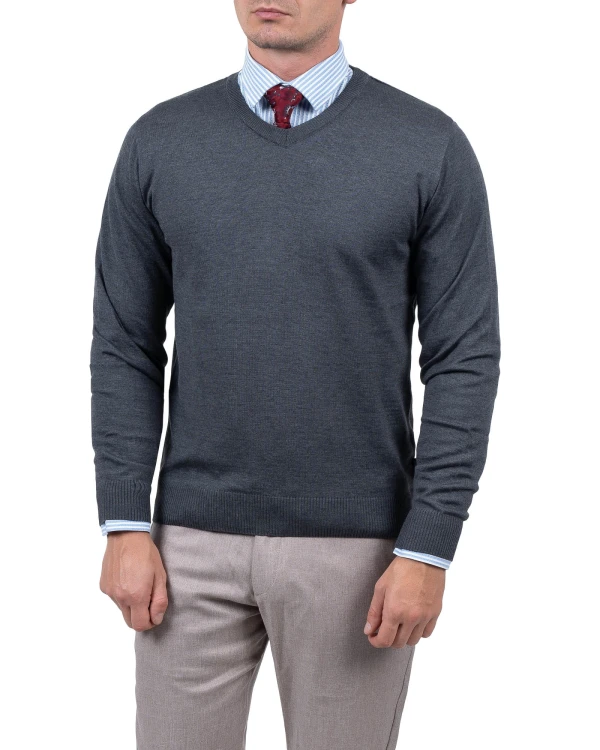 sweter męski grafitowy w serek