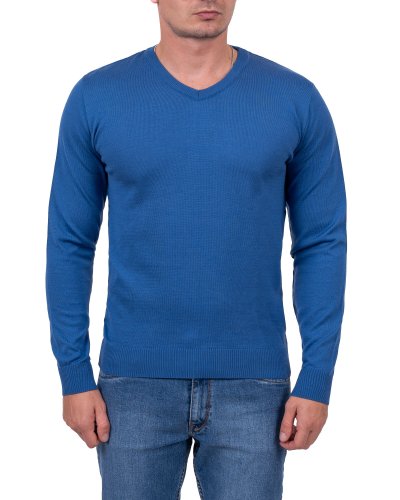 Niebieski sweter w serek