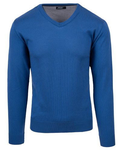 Niebieski sweter męski w serek, ujęcie produktowe