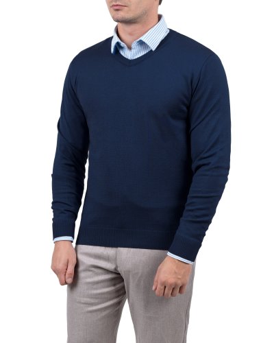 Granatowy sweter w serek