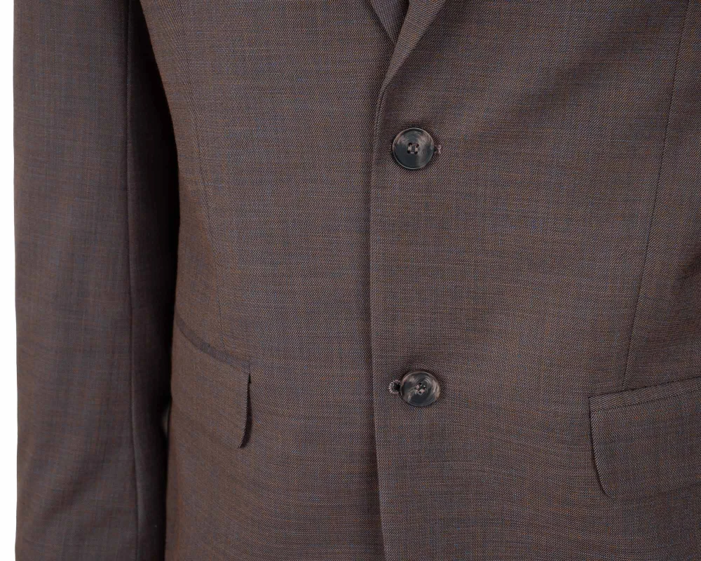 rązowa marynarka męska zapinana na dwa guziki – detale wykończenia