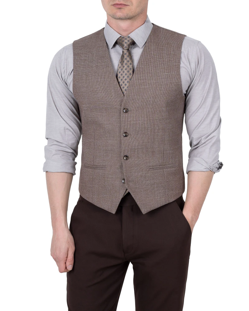 Kamizelka brązowa melanż męska na modelu elegancka