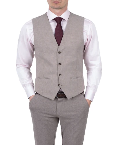 Elegancka Męska Kamizelka Beżowa Struktura