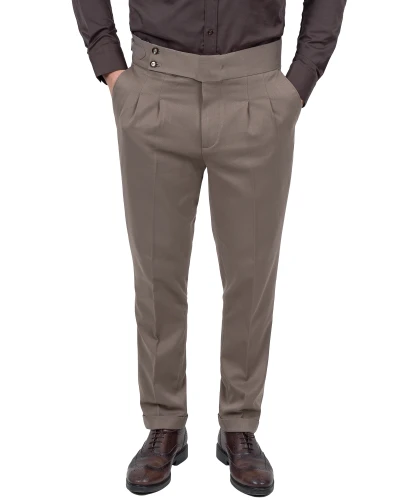 Beżowe eleganckie spodnie z wysokim stanem męskie