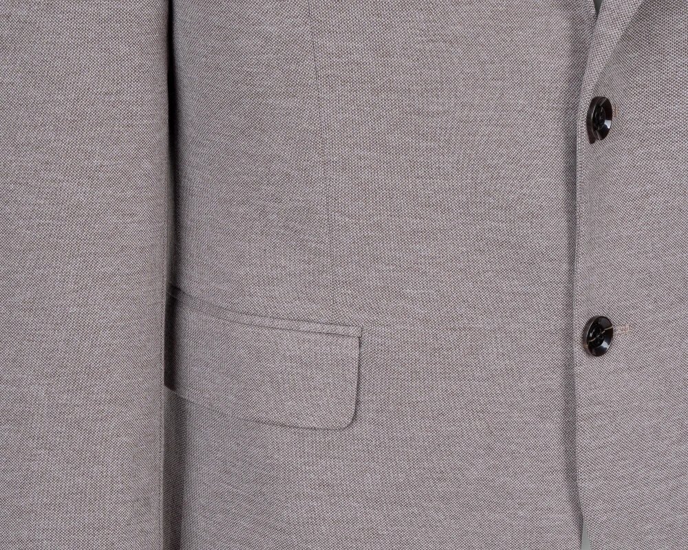 marynarka szarobeżowa melanż slim fit z koszulą polo — smart casual, Szafler
