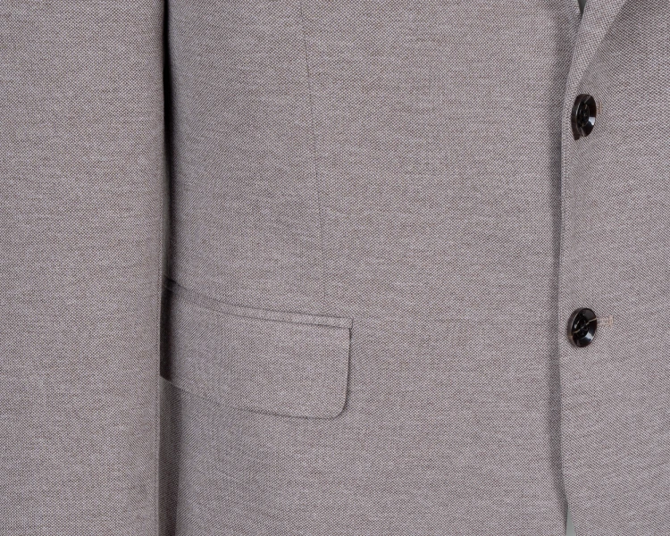 marynarka szarobeżowa melanż slim fit z koszulą polo — smart casual, Szafler