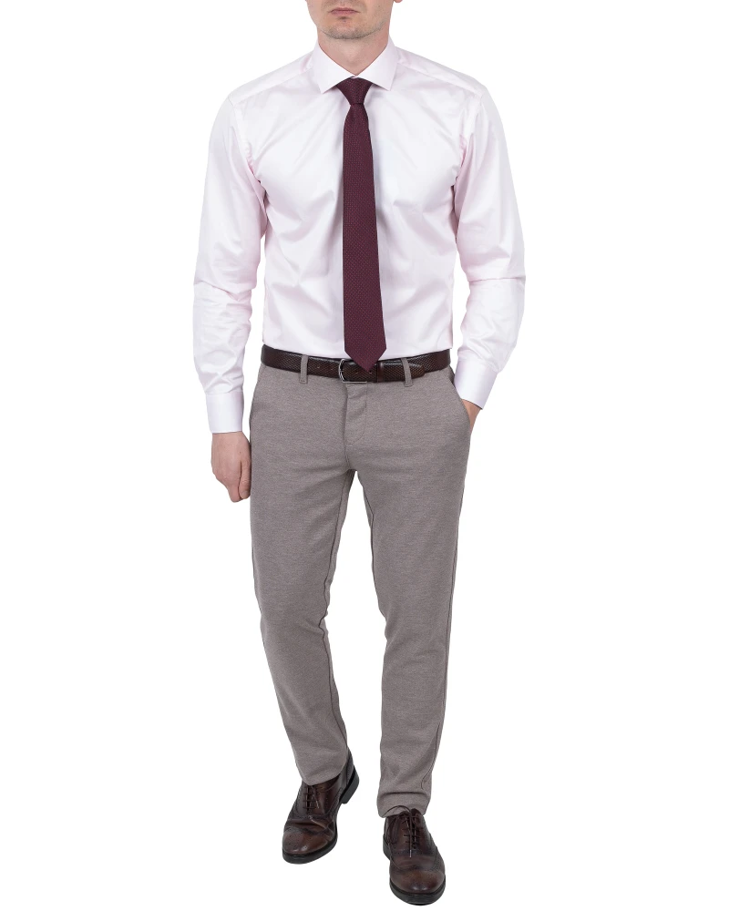 spodnie męskie szary beż melanż slim fit przód pełny z krawatem, Szafler