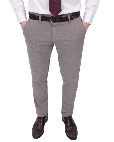 spodnie szarobeżowe melanż slim fit widok nogi przód, Szafler
