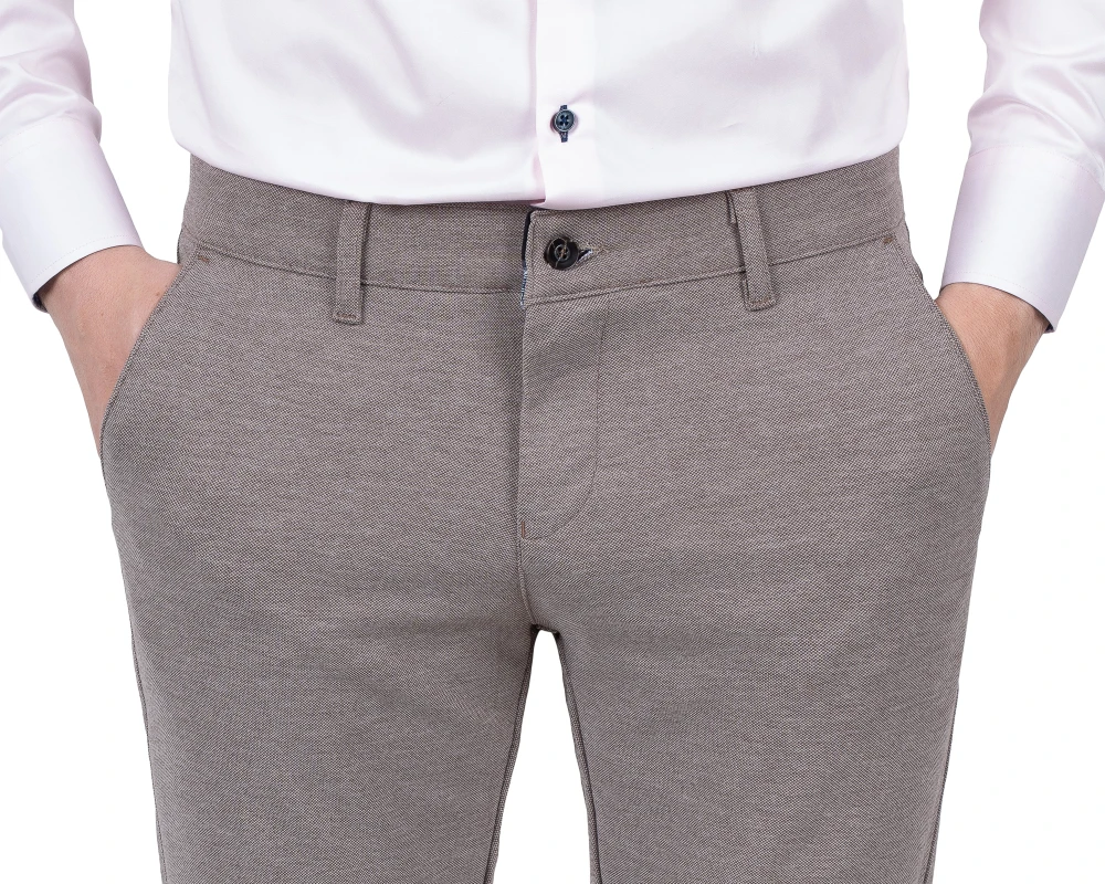 spodnie męskie szary beż melanż slim fit detail pasa przód, Szafler