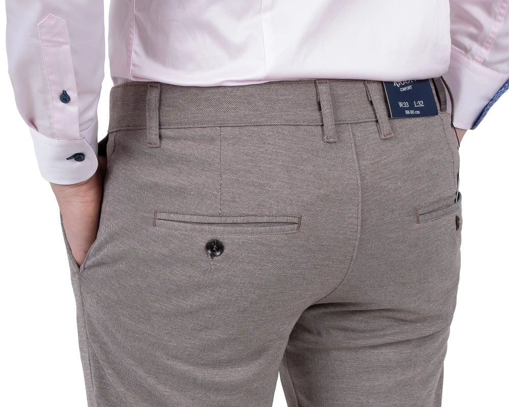 spodnie szarobeżowe melanż slim fit tył kieszenie detail, Szafler