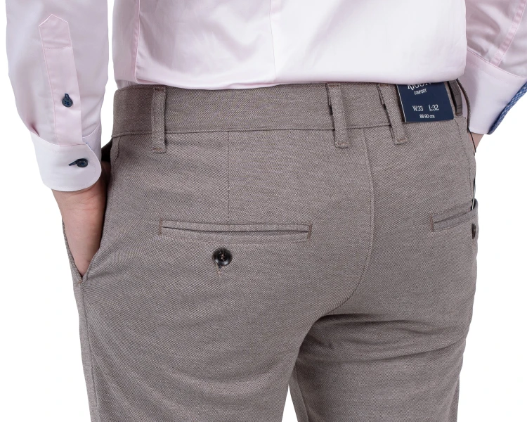 spodnie szarobeżowe melanż slim fit tył kieszenie detail, Szafler