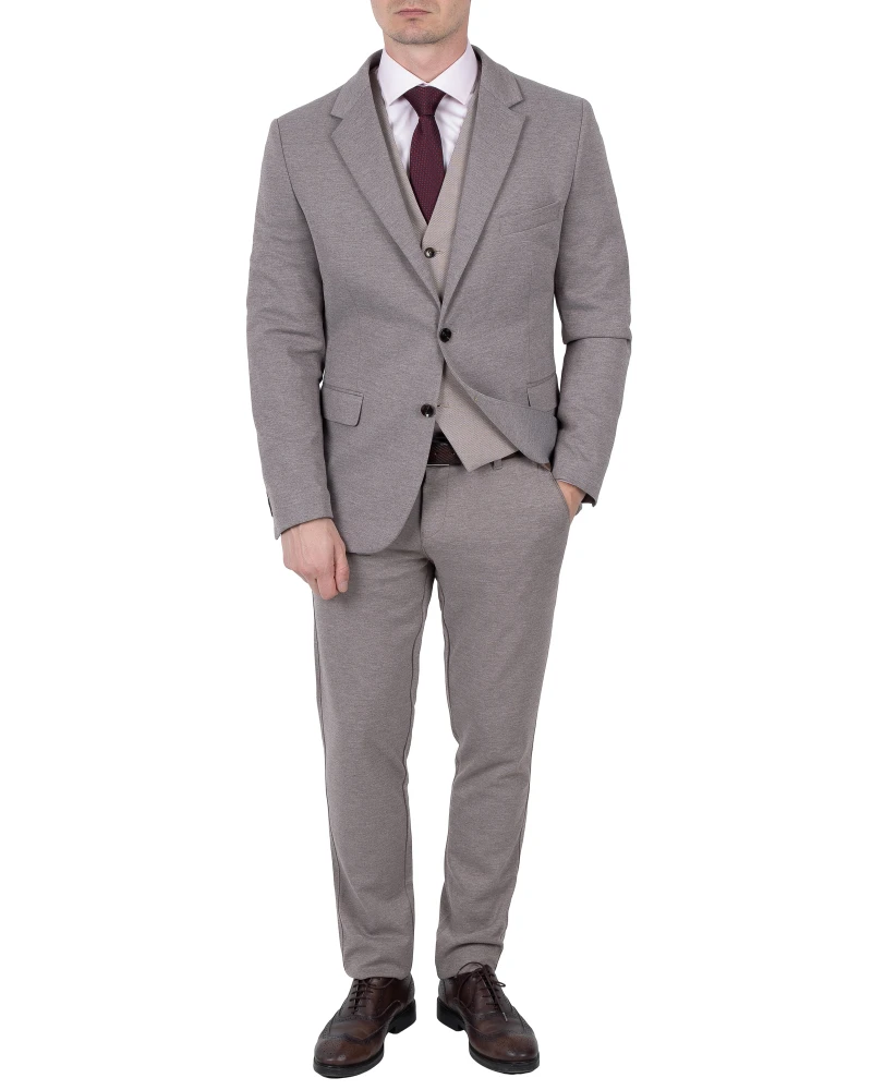 Garnitur męski szarobezowy melanż slim fit — wesele komunia, Szafler