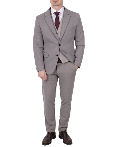 Garnitur męski szarobezowy melanż slim fit — wesele komunia, Szafler