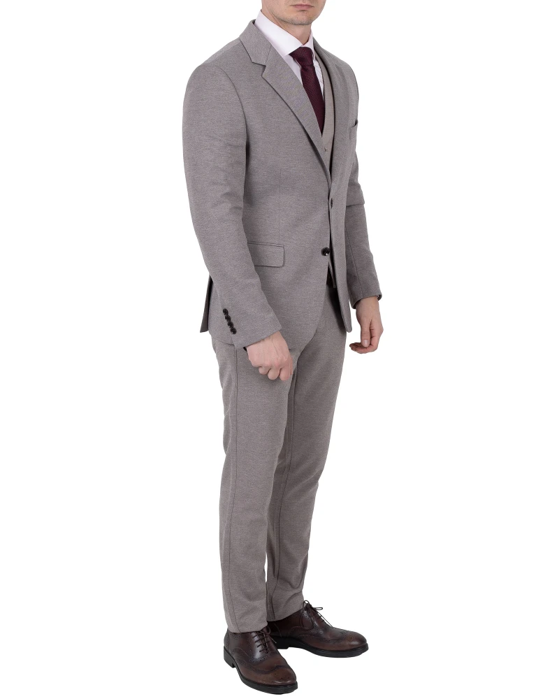 Garnitur slim fit szarobezowy melanż — widok boczny, Szafler