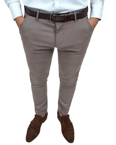 Spodnie męskie beżowe Slim Fit gładkie – przód na luźno