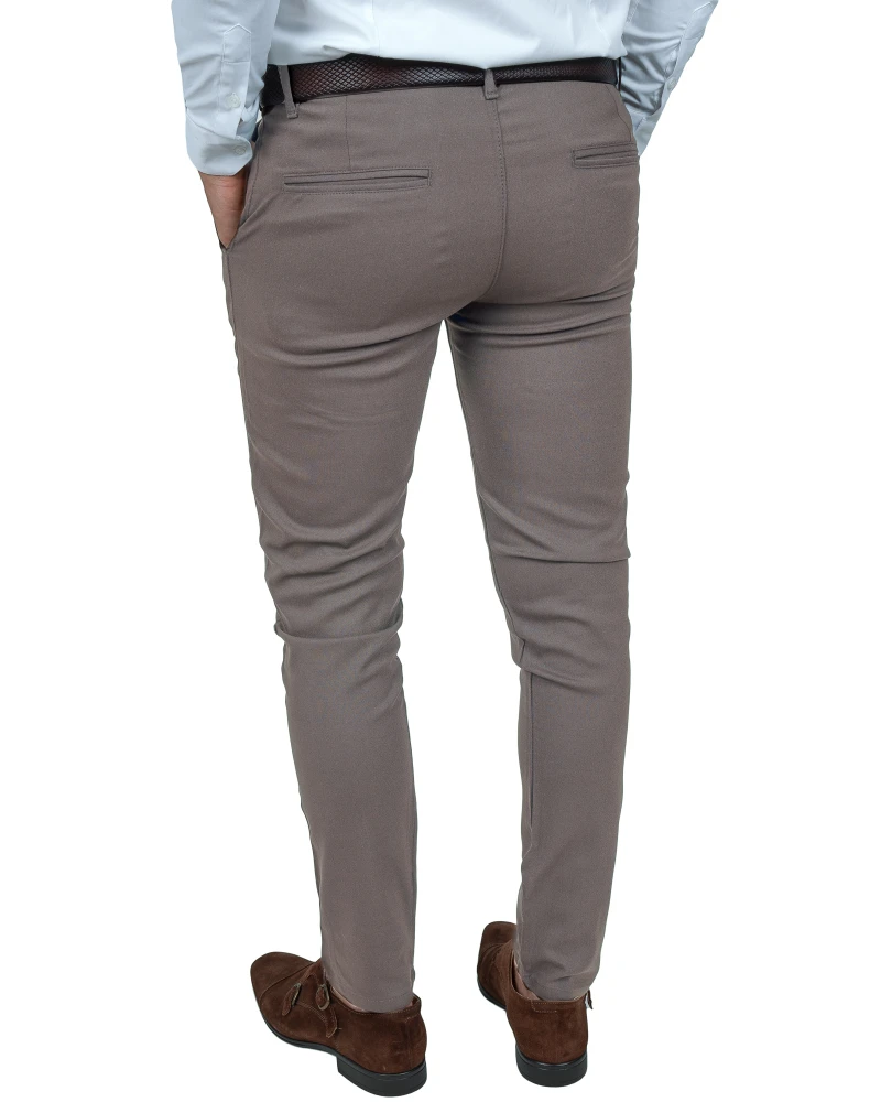 Spodnie męskie beżowe Slim Fit gładkie – tył