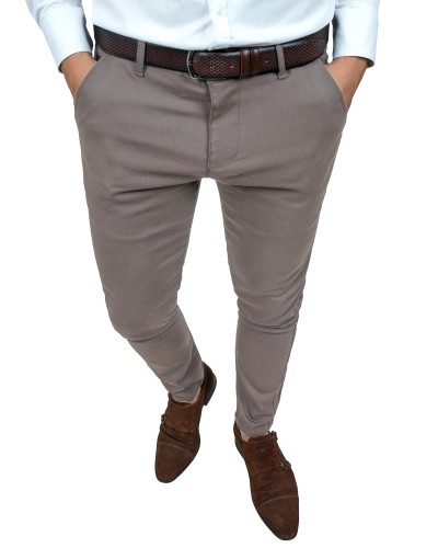 Spodnie męskie beżowe Slim Fit gładkie – przód
