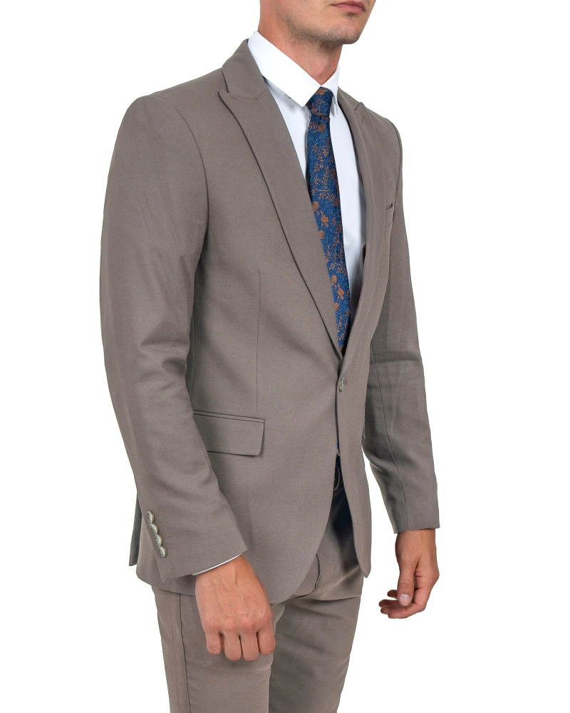 Garnitur męski beżowy Slim Fit gładki – ujęcie z boku, Szafler