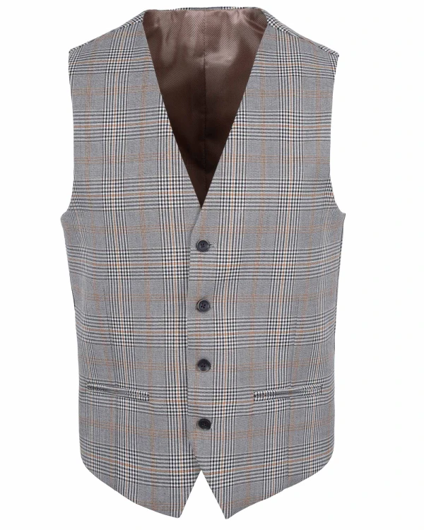Kamizelka męska szaro-beżowa w kratę Slim Fit - widok z przodu, Szafler