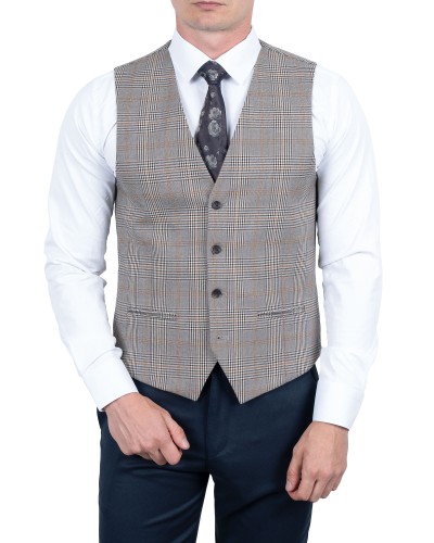 Kamizelka męska w kratę z koszulą i krawatem - stylizacja elegancka, Szafler