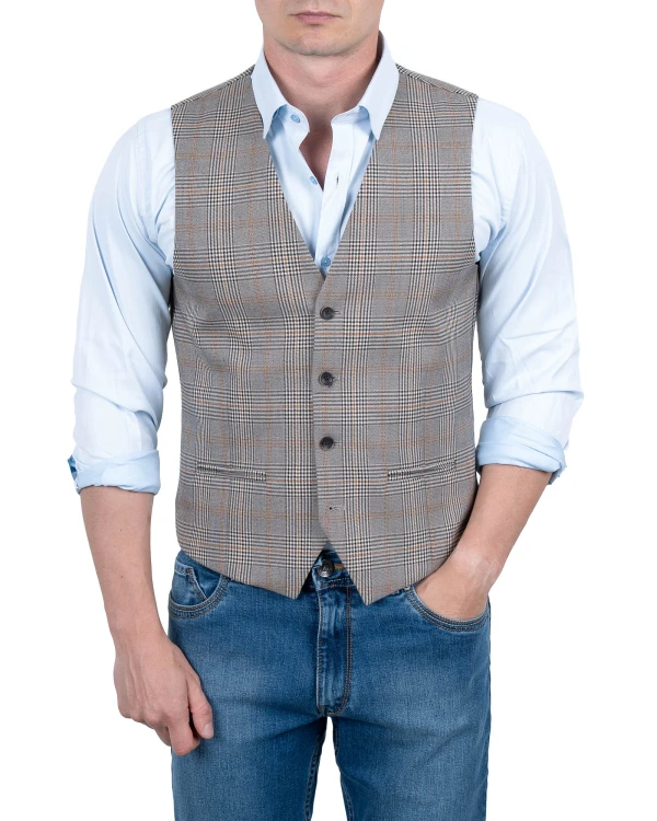 Kamizelka męska w kratę z jeansami - stylizacja smart casual, Szafler
