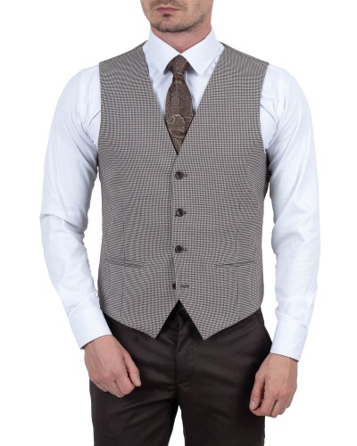 Kamizelka męska w pepitkę z koszulą i krawatem - stylizacja elegancka, Szafler